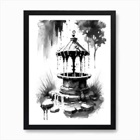 Wishing Well Symbol Black And White Painting Art Print