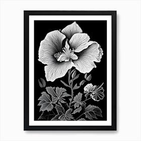 Swamp Rose Mallow Wildflower Linocut Art Print