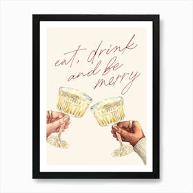 Christmas Eat Drink Be Merry Beige Art Print