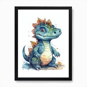 Kritosaurus Cute Dinosaur Watercolour 4 Art Print