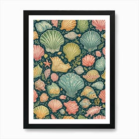 Rainbow Sea Shells Pattern Art Print