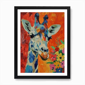 Giraffe With Flowers Painting 4 Art Print