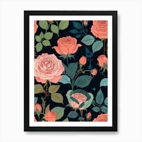 Seamless Pattern With Roses Art Print