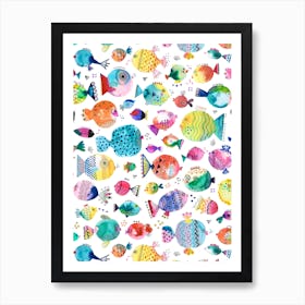 Cute Puffer Fishes Watercolor Multi Art Print