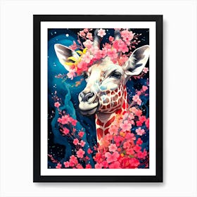 Giraffe With Flowers 2 Art Print