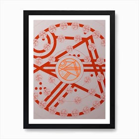 Geometric Abstract Glyph Circle Array in Tomato Red n.0080 Art Print