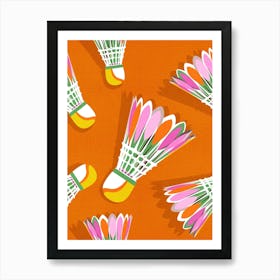 Badminton Birdie Pop Art Pattern Orange Pink Green Art Print