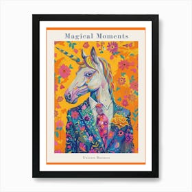 Floral Fauvism Style Unicorn In A Suit 3 Poster Art Print
