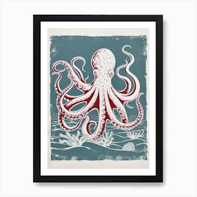 Octopus Deep In The Ocean Linocut Inspired 3 Art Print