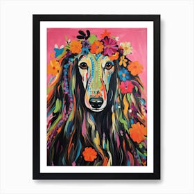 Afghan Hound Portrait With A Flower Crown, Matisse Painting Style 1 Art Print