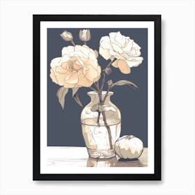 Drawing Of A Still Life Of Lisianthus With A Cat 1 Art Print