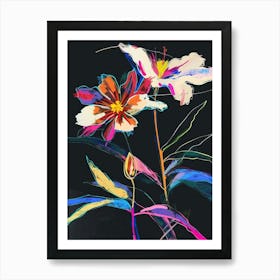 Neon Flowers On Black Cosmos 3 Art Print