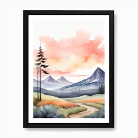 Tranquil Mountains In Minimalist Watercolor Vertical Composition 12 Art Print