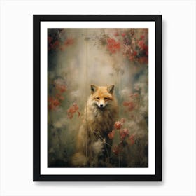 Fox In The Foggy Garden Art Print