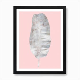 White Marble Banana Leaf on Pink Wall Art Print