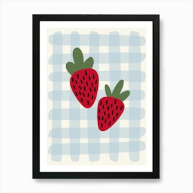 Strawberries On A Checkered Tablecloth Art Print