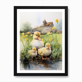 Ducklings By The Barn Poster