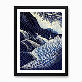 Splashing Water Waterscape Linocut 1 Art Print