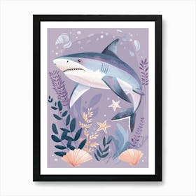 Purple Tiger Shark Illustration 1 Art Print