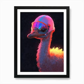 Ostrich With A Helmet Ready To Race Art Print