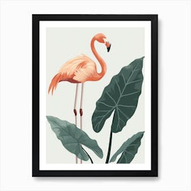 Jamess Flamingo And Alocasia Elephant Ear Minimalist Illustration 2 Art Print