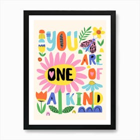 You Are One of a Kind Colorful Folk Art Flowers Illustration Art Print