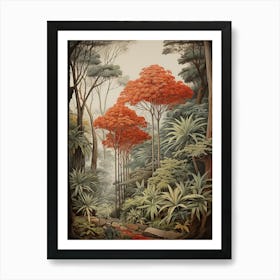 Vintage Jungle Botanical Illustration Jungle Flame 1 Art Print