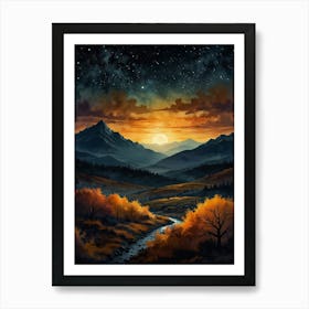 Sunset In The Mountains 3 Art Print