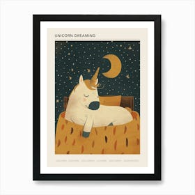 Unicorn Sleeping Under The Duvet At Night Muted Pastels 1 Poster Art Print