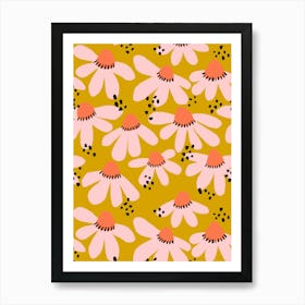 Daisy Pattern Gold Pink 1 Art Print
