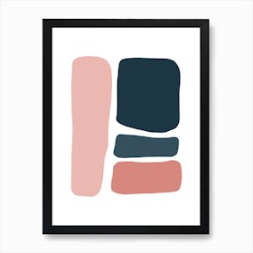 Abstract Hobbled Stones Pink And Navy Four Art Print
