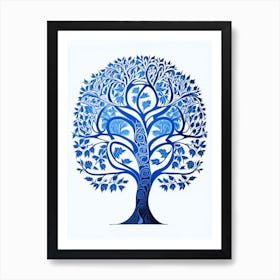 Tree Of Knowledge 1 Symbol Blue And White Line Drawing Art Print