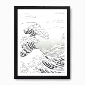 Line Art Inspired By The Great Wave Off Kanagawa 3 Art Print