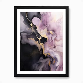 Lilac, Black, Gold Flow Asbtract Painting 0 Art Print