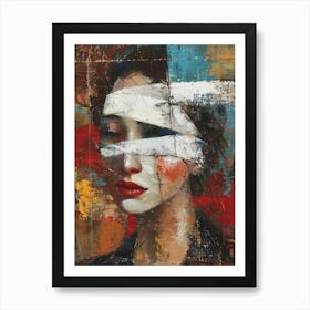 Woman With A Bandage On Her Face Art Print