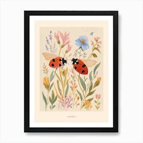 Folksy Floral Animal Drawing Ladybug Poster Art Print