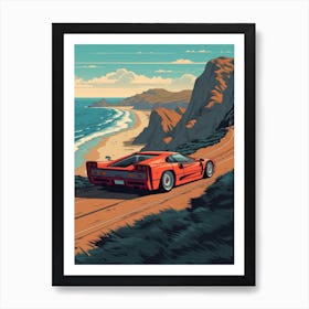A Ferrari F40 In The Pacific Coast Highway Car Illustration 4 Art Print