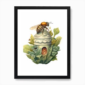 Striped Sweat Bee Beehive Watercolour Illustration 2 Art Print
