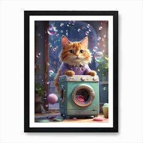 Cat In Washing Machine Art Print