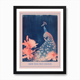 Cyanotype Inspired Peacock In The Leaves 2 Poster Art Print