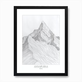 Annapurna Nepal Line Drawing 3 Poster Art Print