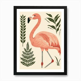 Andean Flamingo And Ferns Minimalist Illustration 1 Art Print