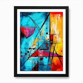 Ocean VII, Avant Garde Modern Vibrant Abstract Painting with Blue Background Art Print