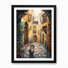 Mosaic Cat In Medieval Street Art Print