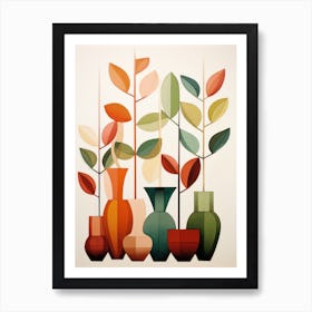 Vases With Leaves 1 Art Print