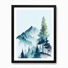 Mountain And Forest In Minimalist Watercolor Vertical Composition 175 Art Print