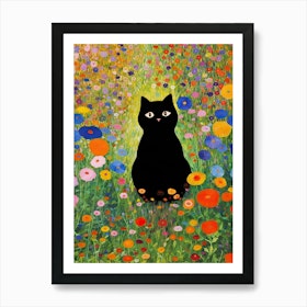 Gustav Klimt Black Cat In The Garden Colourful Art Print