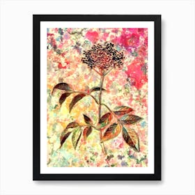 Impressionist Elderflower Tree Botanical Painting in Blush Pink and Gold Art Print