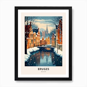 Winter Night  Travel Poster Bruges Belgium 1 Art Print