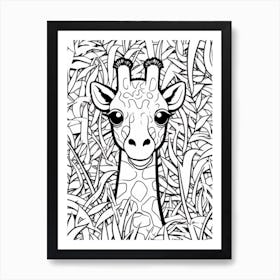 Line Art Jungle Animal Giraffe 3 Art Print